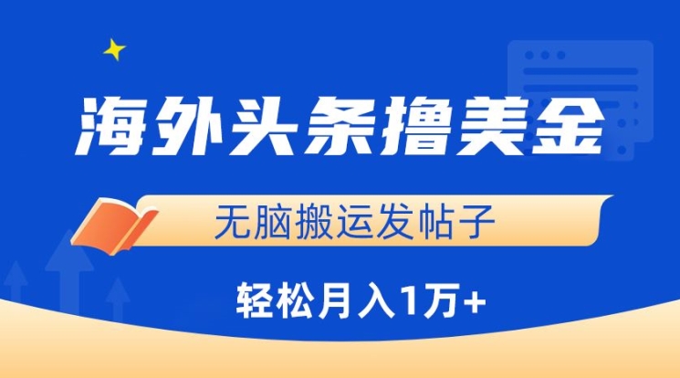 海外头条撸美金，无脑搬运发帖子，月入1万+，小白轻松掌握-搞钱社