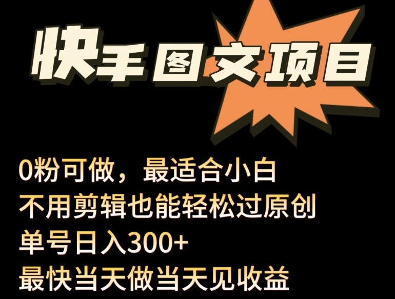 24年最新快手图文带货项目，零粉可做，不用剪辑轻松过原创单号轻松日入300+-搞钱社