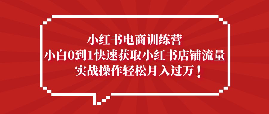 小红书电商训练营，小白0到1快速获取小红书店铺流量，实战操作月入过万-搞钱社