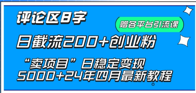 抖音评论区8字日截流200+创业粉 “卖项目”日稳定变现5000+-搞钱社