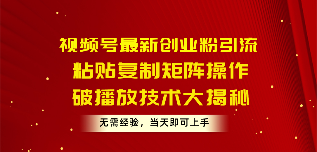 （10803期）视频号最新创业粉引流，粘贴复制矩阵操作，破播放技术大揭秘，无需经验…-搞钱社