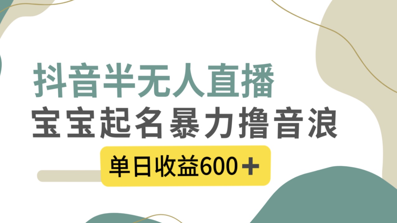 抖音半无人直播，宝宝起名，暴力撸音浪，单日收益600+-搞钱社