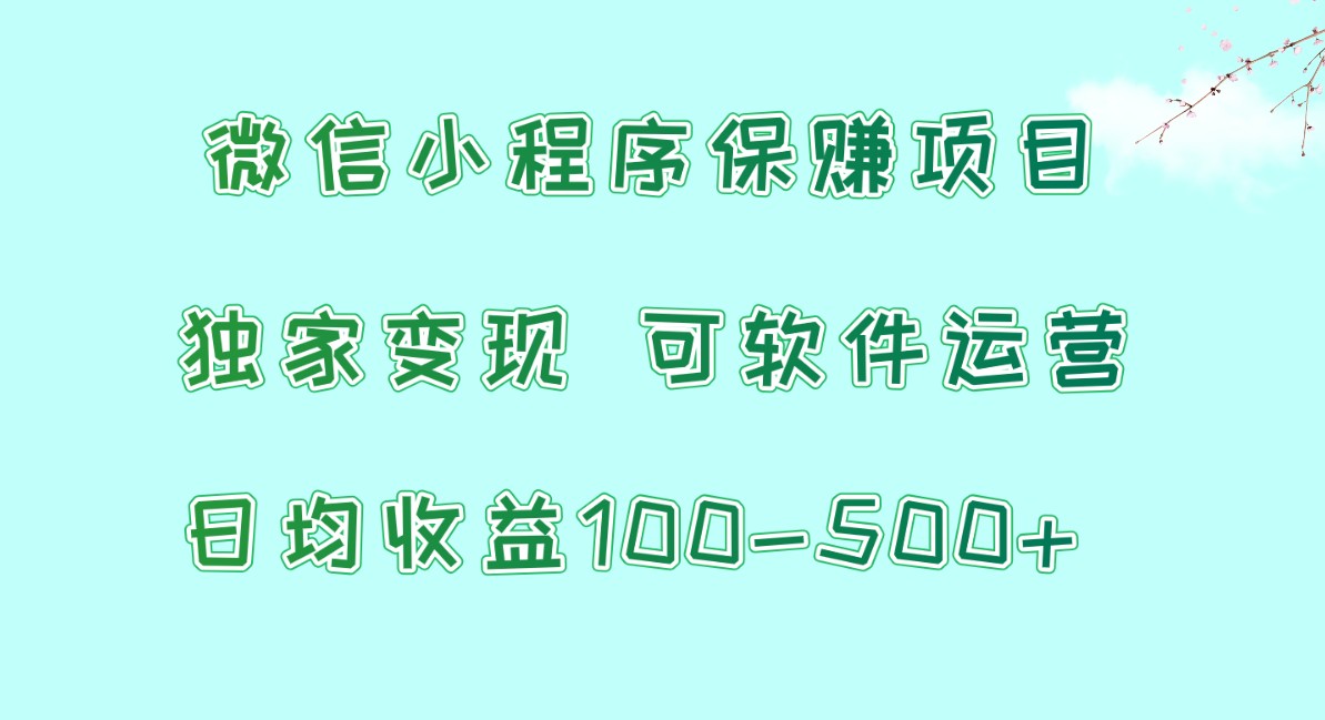 微信小程序保赚项目，日均收益100~500+，独家变现，可软件运营-搞钱社