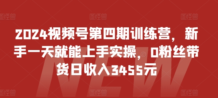 2024视频号第四期训练营，新手一天就能上手实操，0粉丝带货日收入3455元-搞钱社