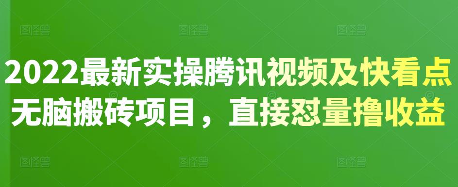 2022最新实操腾讯视频及快看点无脑搬砖项目，直接怼量撸收益￼-搞钱社