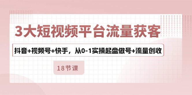 （10778期）3大短视频平台流量获客，抖音+视频号+快手，从0-1实操起盘做号+流量创收-搞钱社