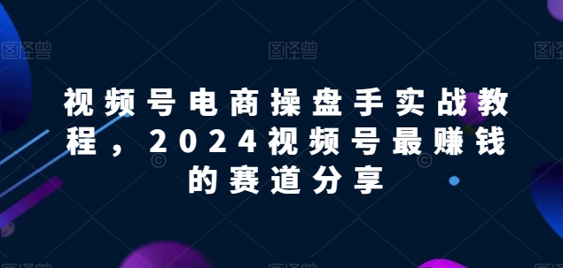 视频号电商实战教程，2024视频号最赚钱的赛道分享-搞钱社