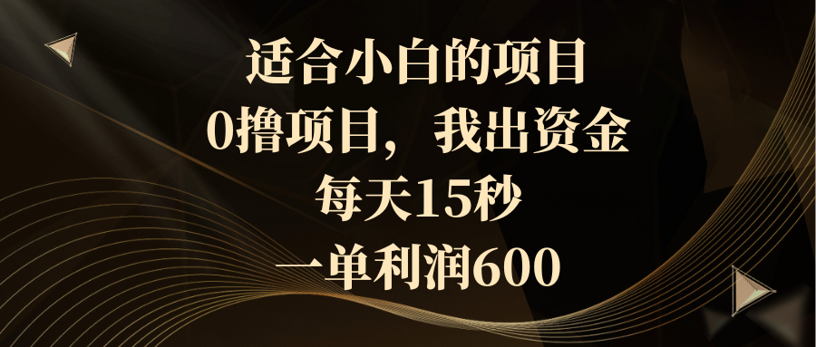 适合小白的项目，0撸项目，我出资金，每天15秒，一单利润600-搞钱社