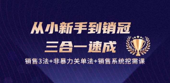 从小新手到销冠 三合一速成：销售3法+非暴力关单法+销售系统挖需课 (27节)-搞钱社