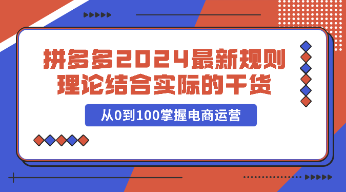 拼多多2024最新规则理论结合实际的干货，从0到100掌握电商运营-搞钱社