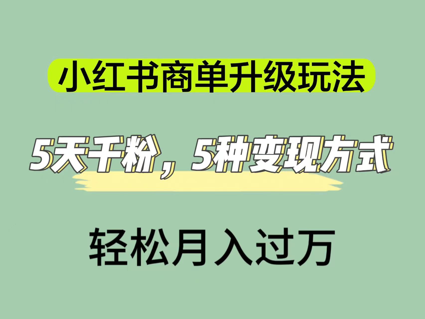 小红书商单升级玩法，5天千粉，5种变现渠道，轻松月入1万+-搞钱社