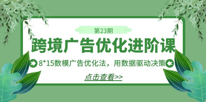 跨境广告·优化进阶课·第23期，8*15数模广告优化法，用数据驱动决策-搞钱社