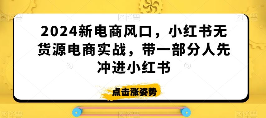 2024新电商风口，小红书无货源电商实战，带一部分人先冲进小红书-搞钱社