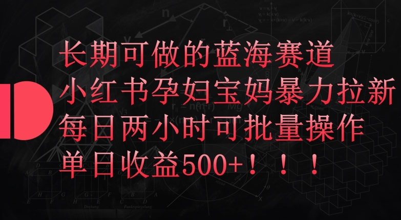 长期可做的蓝海赛道，小红书孕妇宝妈暴力拉新玩法，每日两小时可批量操作，单日收益500+-搞钱社