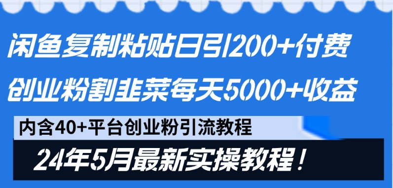 闲鱼复制粘贴日引200+付费创业粉，24年5月最新方法！割韭菜日稳定5000+收益-搞钱社