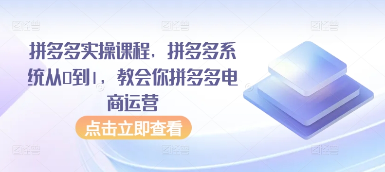 拼多多实操课程，拼多多系统从0到1，教会你拼多多电商运营-搞钱社