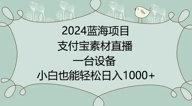 2024年蓝海项目，支付宝素材直播，无需出境，小白也能日入1000+ ，实操教程-搞钱社