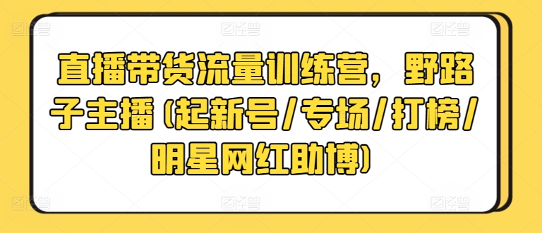 直播带货流量训练营，野路子主播(起新号/专场/打榜/明星网红助博)-搞钱社