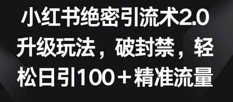 小红书绝密引流术2.0升级玩法，破封禁，轻松日引100+精准流量-搞钱社