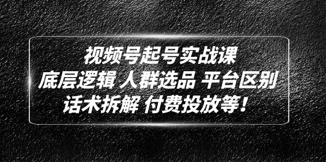 视频号起号实战课：底层逻辑 人群选品 平台区别 话术拆解 付费投放等！-搞钱社