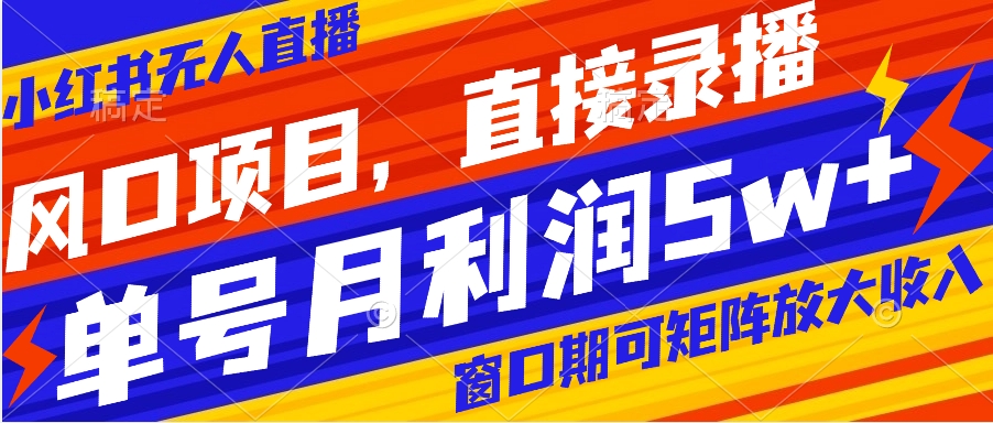 风口项目，小红书无人直播带货，直接录播，可矩阵，月入5w+-搞钱社