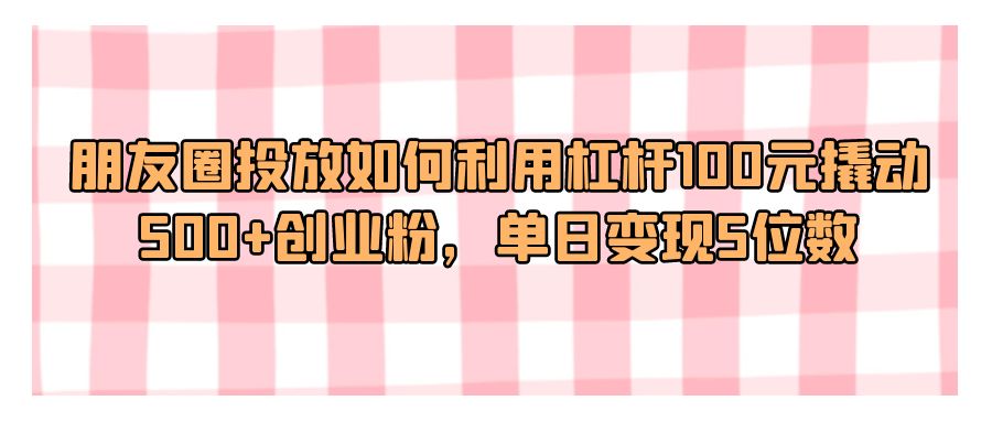 『引流推广』朋友圈投放如何利用杠杆100元撬动500+创业粉，单日变现5位数-搞钱社