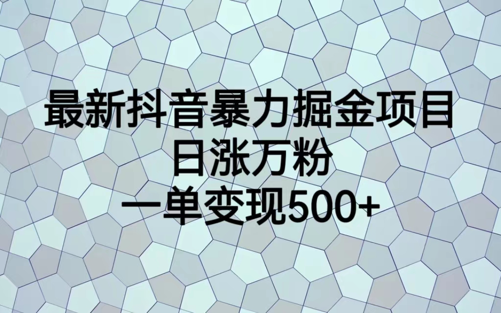 最新抖音暴力掘金项目，日涨万粉，一单变现500+-搞钱社