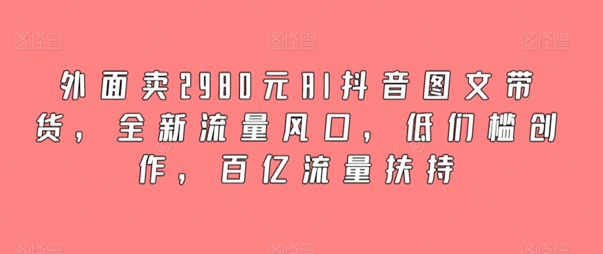 外面卖2980元AI抖音图文带货，全新流量风口，低们槛创作，百亿流量扶持-搞钱社