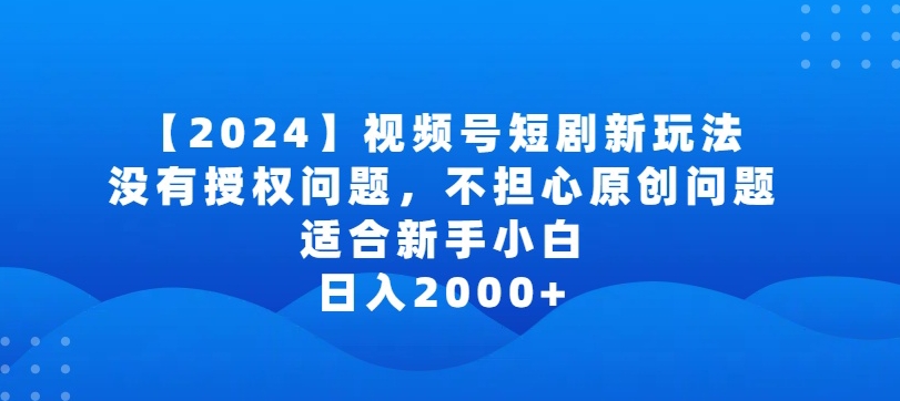 2024视频号短剧玩法，没有授权问题，不担心原创问题，适合新手小白，日入2000+-搞钱社