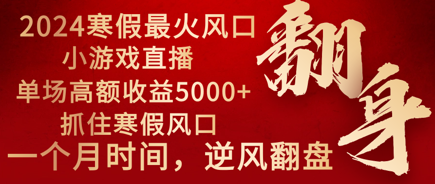 2024年最火寒假风口项目 小游戏直播 单场收益5000+抓住风口 一个月直接提车-搞钱社