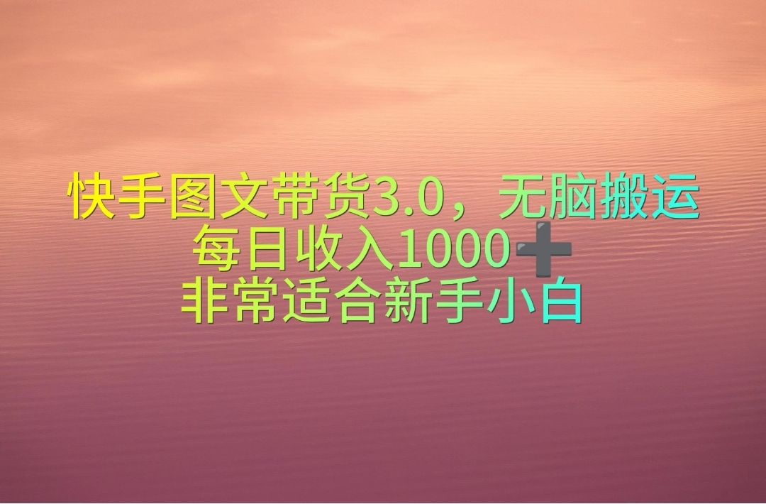 （10252期）快手图文带货3.0，无脑搬运，每日收入1000＋，非常适合新手小白-搞钱社