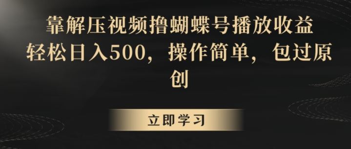 靠解压视频撸蝴蝶号播放收益，轻松日入500，操作简单，包过原创【揭秘】-搞钱社