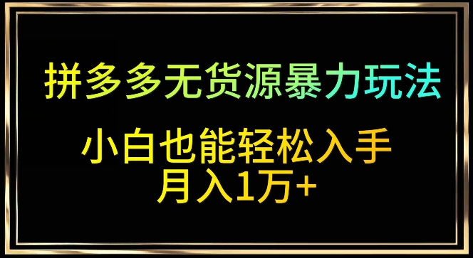 拼多多无货源暴力玩法，全程干货，小白也能轻松入手，月入1万+-搞钱社