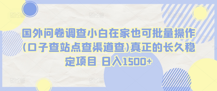 国外问卷调查小白在家也可批量操作(口子查站点查渠道查)真正的长久稳定项目 日入1500+-搞钱社