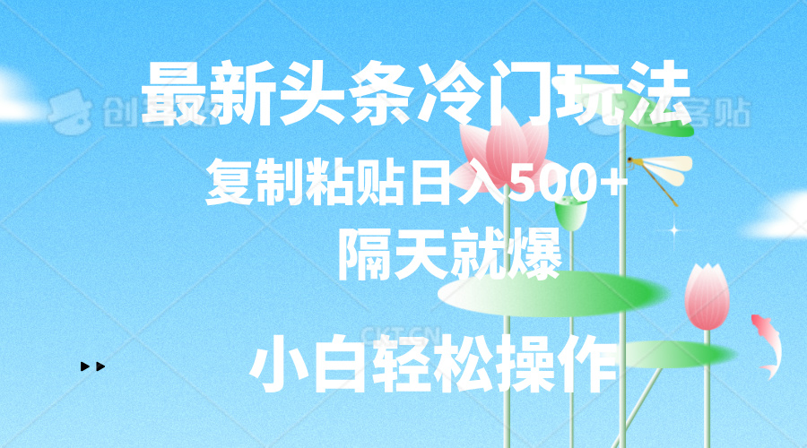 最新头条冷门玩法，隔天就爆，复制粘贴日入500+-搞钱社