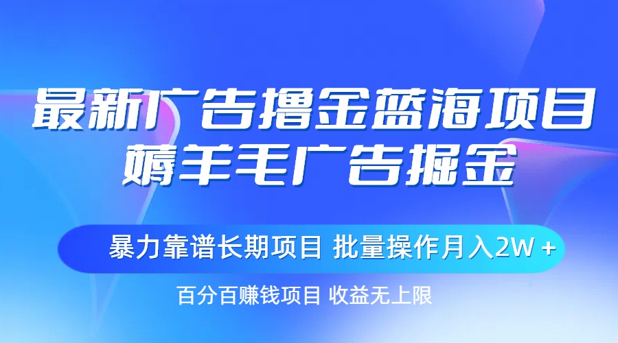 最新广告撸金蓝海项目，薅羊毛广告掘金 长期项目 批量操作月入2W＋-搞钱社