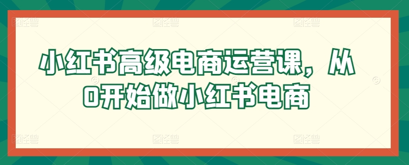 小红书高级电商运营课，从0开始做小红书电商-搞钱社