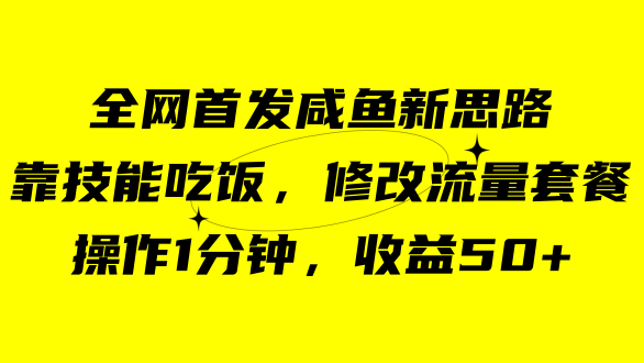 咸鱼冷门新玩法，靠“技能吃饭”，修改流量套餐，操作1分钟，收益50+-搞钱社