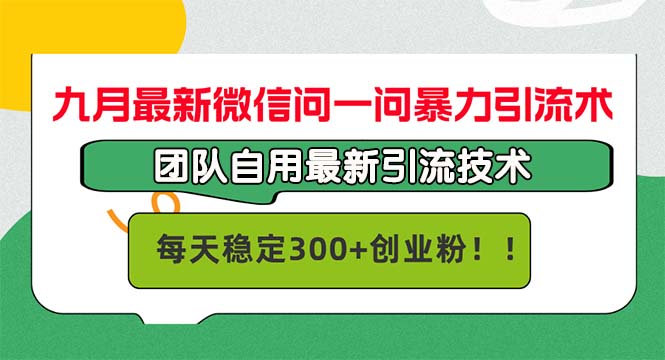 九月最新微信问一问暴力引流术，团队自用引流术，每天稳定300+创…-搞钱社