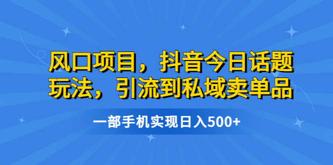 风口项目，抖音今日话题玩法，引流到私域卖单品，一部手机实现日入500+-搞钱社