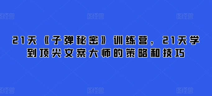 21天《子弹秘密》训练营，21天学到顶尖文案大师的策略和技巧-搞钱社