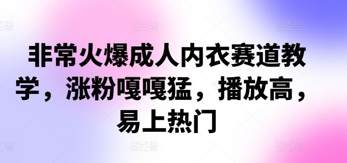 非常火爆成人内衣赛道教学，​涨粉嘎嘎猛，播放高，易上热门-搞钱社