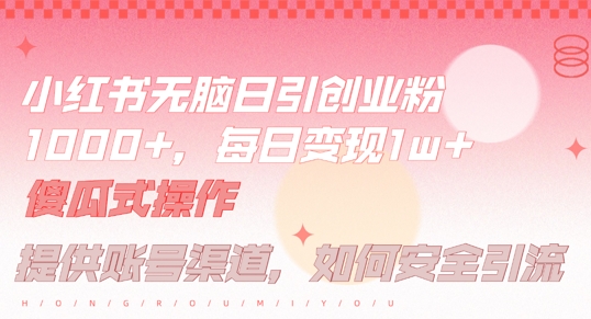 小红书无脑每日引流创业粉500+，小白每天只花半小时，躺赚长尾收益【揭秘】-搞钱社