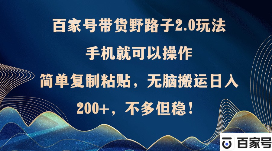 （12804期）百家号带货野路子2.0玩法，手机就可以操作，简单复制粘贴，无脑搬运日…-搞钱社