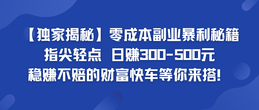 零成本副业暴利秘籍 日赚300-500元 稳赚不赔的财富快车等你来搭！-搞钱社