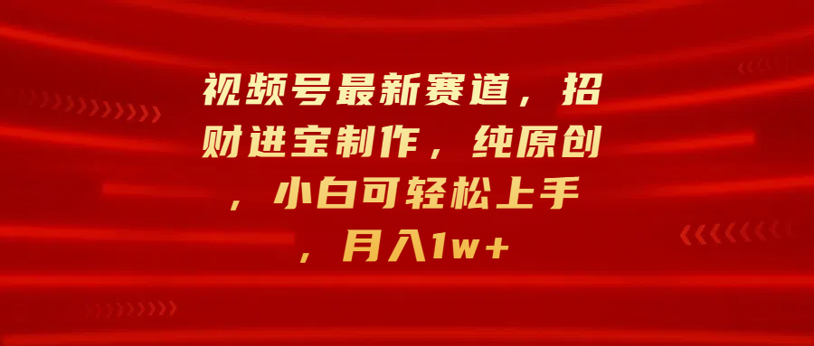 视频号最新赛道，招财进宝制作，纯原创，小白可轻松上手，月入1w+-搞钱社