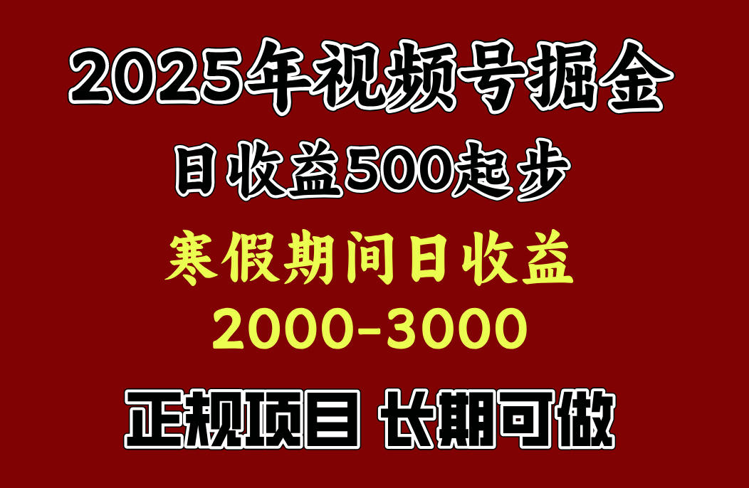 最新视频号项目，单账号日收益500起步，寒假期间日收益2000-3000左右，-搞钱社