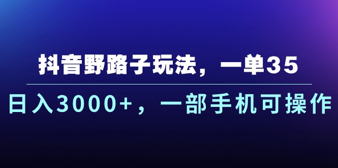 抖音野路子玩法，一单35.日入3000+，一部手机可操作-搞钱社