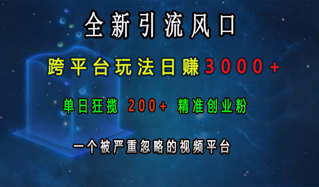 全新引流风口，跨平台玩法日赚3000+，单日狂揽200+精准创业粉，一个被严重忽略的视频平台-搞钱社