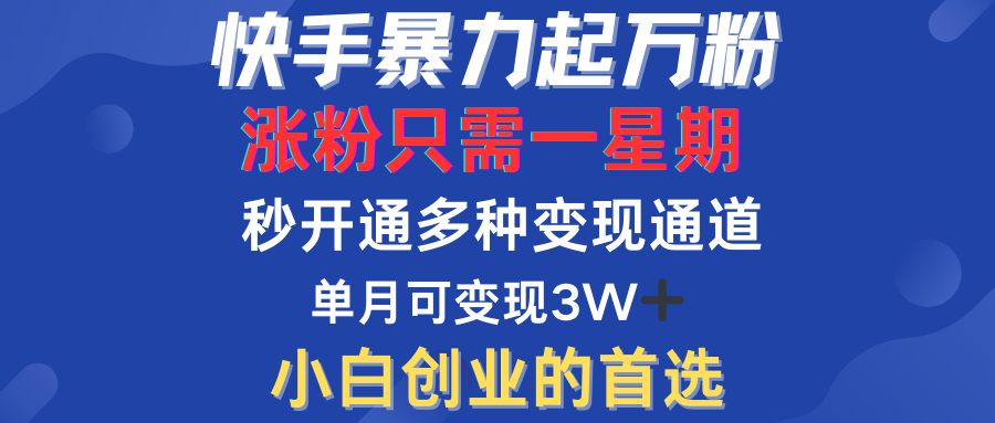 快手暴力起万粉，涨粉只需一星期！多种变现模式-搞钱社